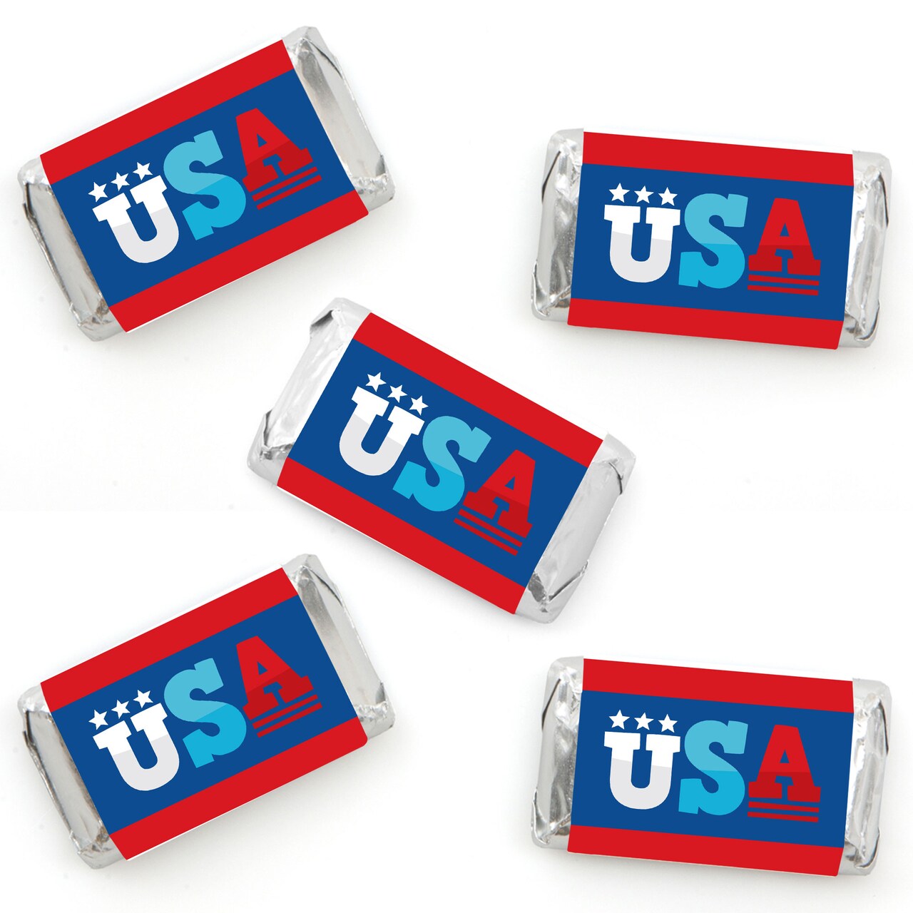 Big Dot of Happiness Firecracker 4th of July - Mini Candy Bar Wrapper Stickers - Party Small Favors - 40 Count